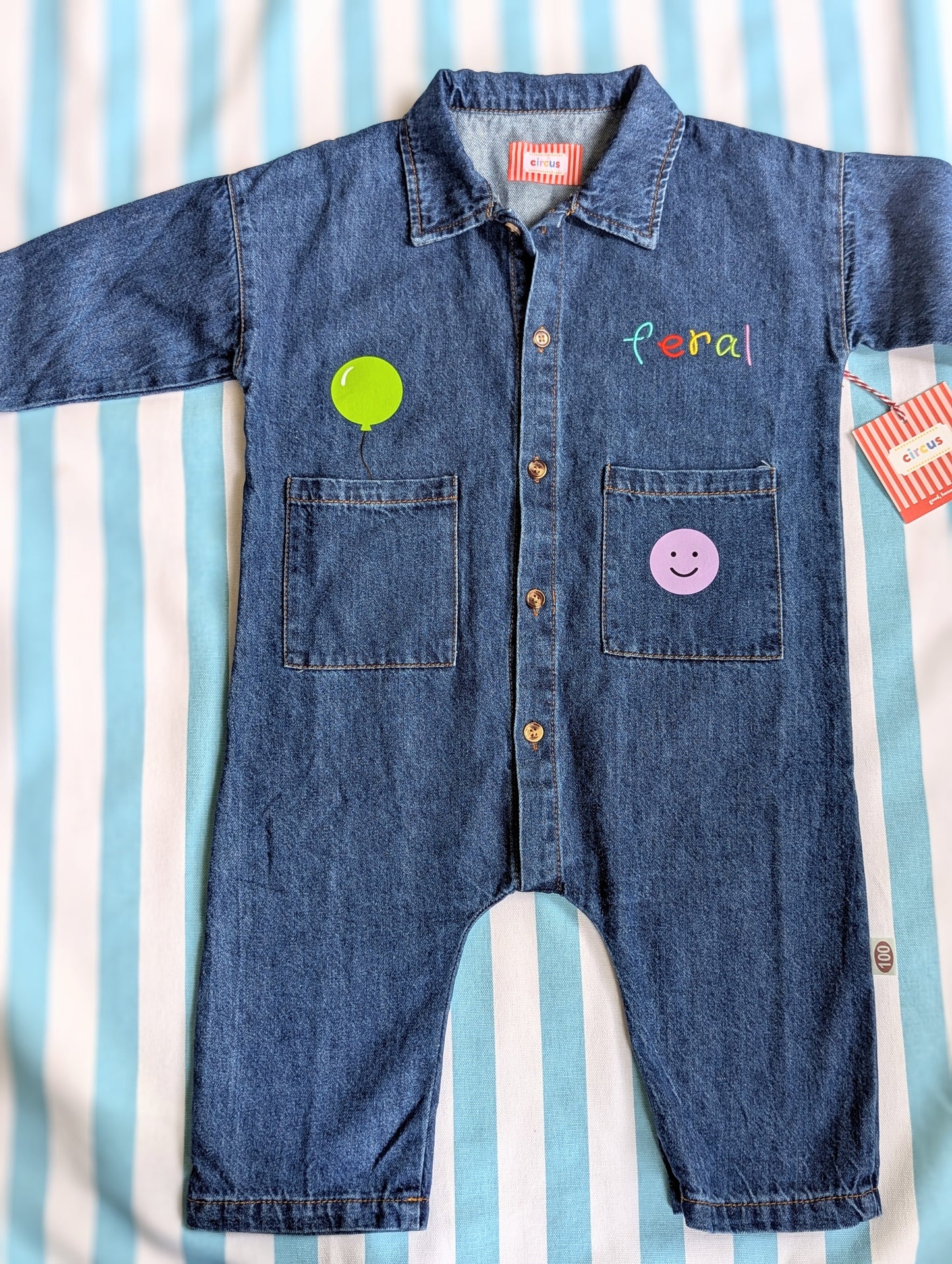 eddie feral jumpsuit with green balloon, 2-3 years
