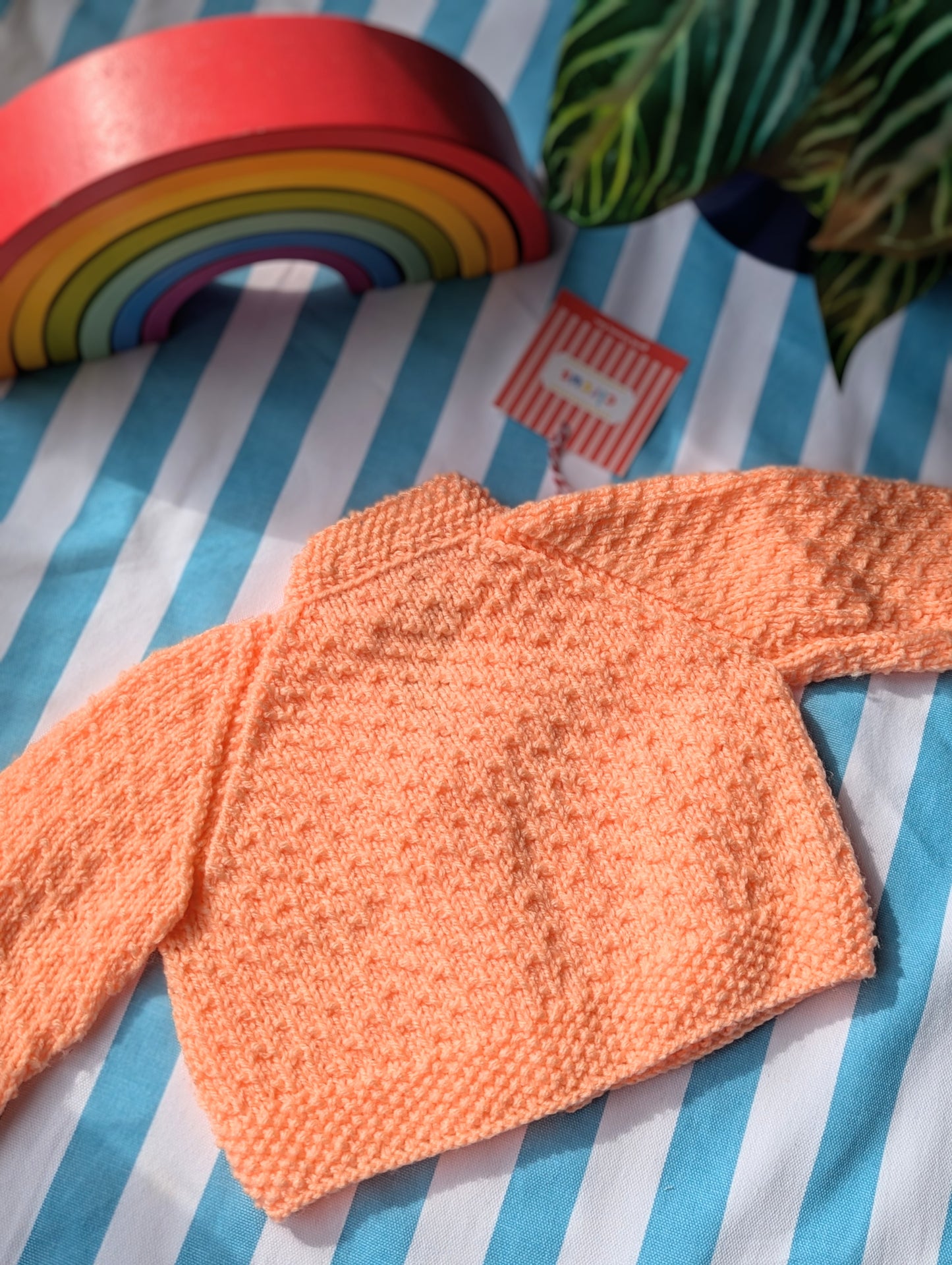 peach smiley cardigan, 3-6 months