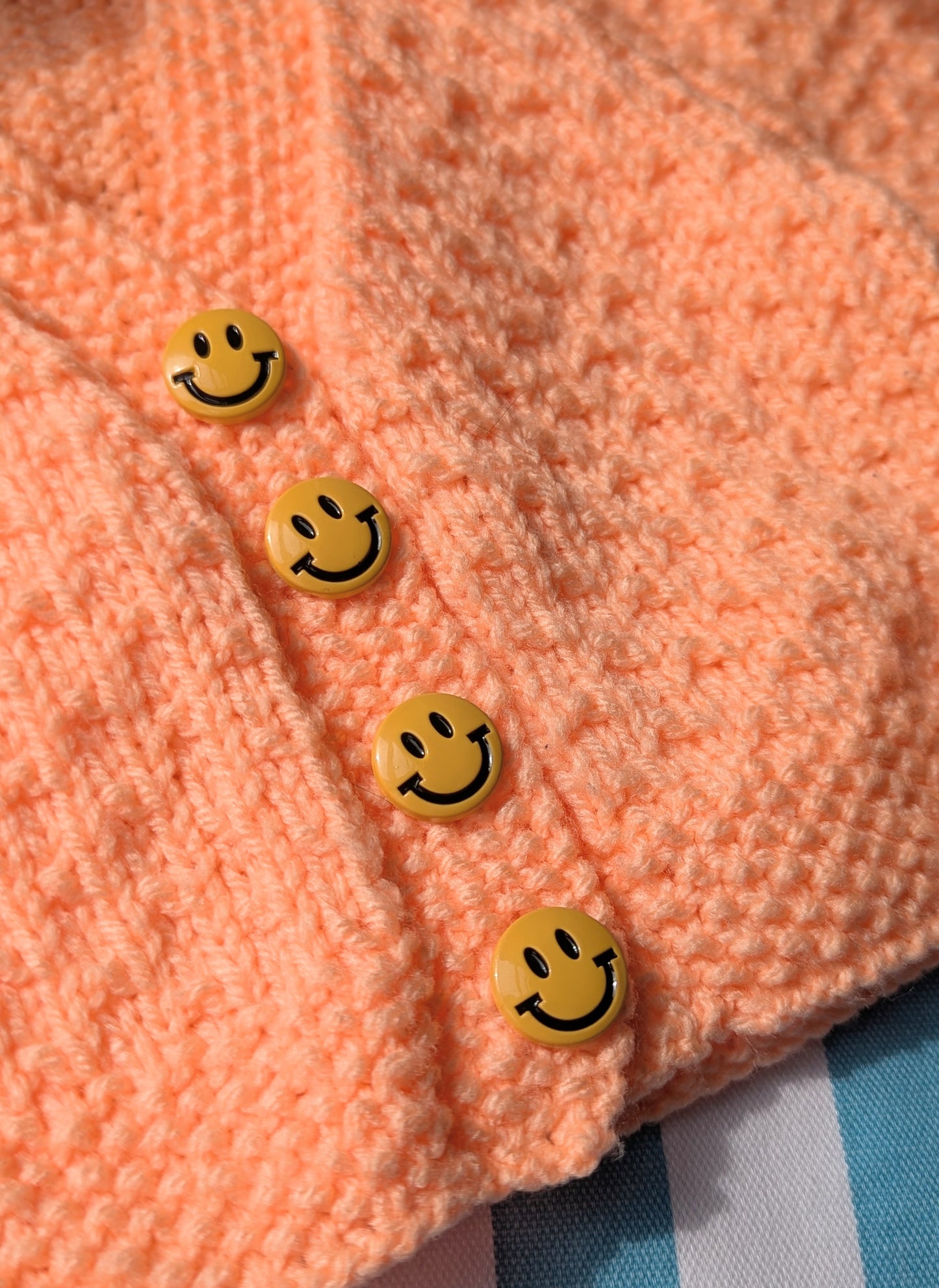 peach smiley cardigan, 3-6 months