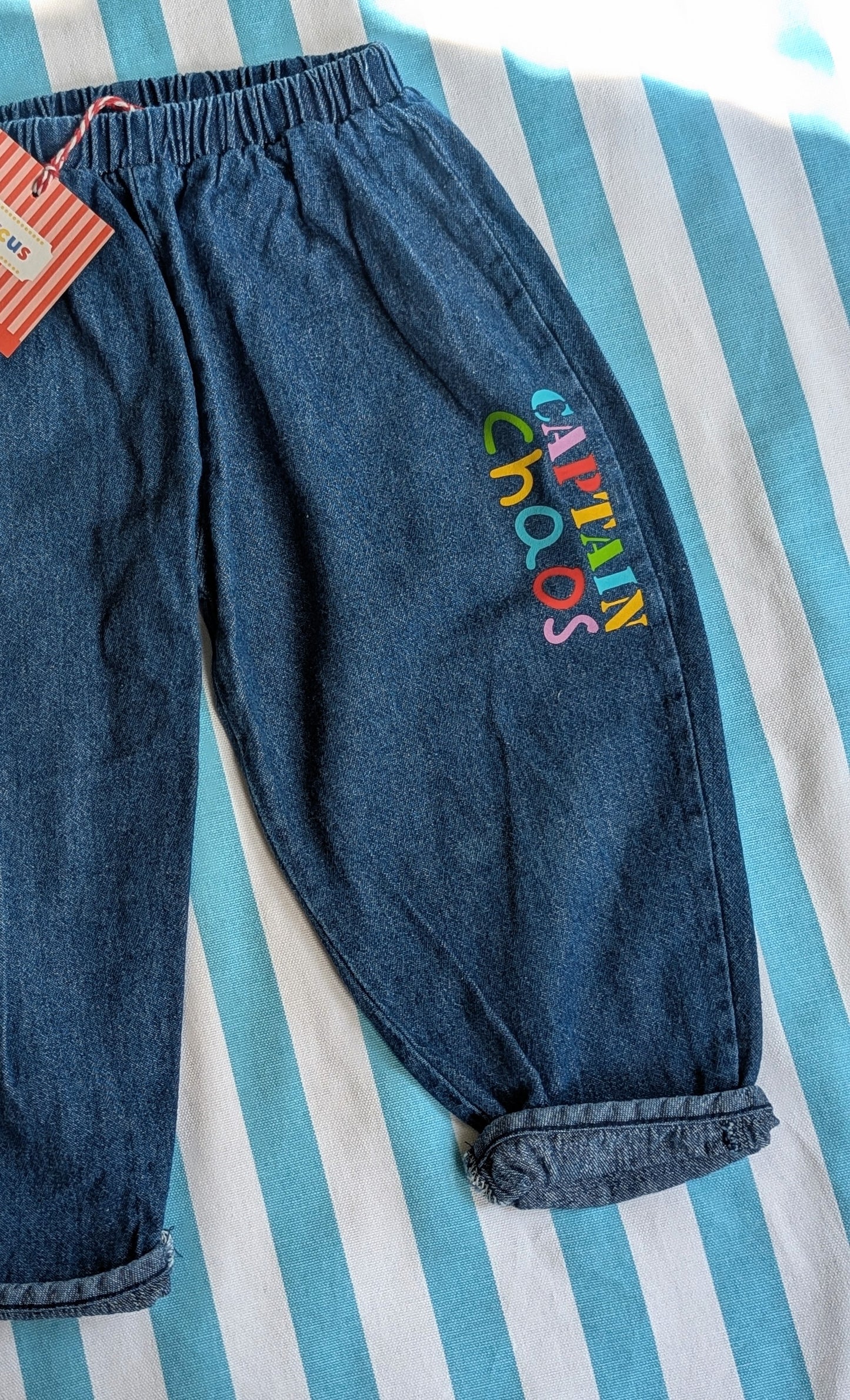 captain chaos denim joggers, 2-3 years