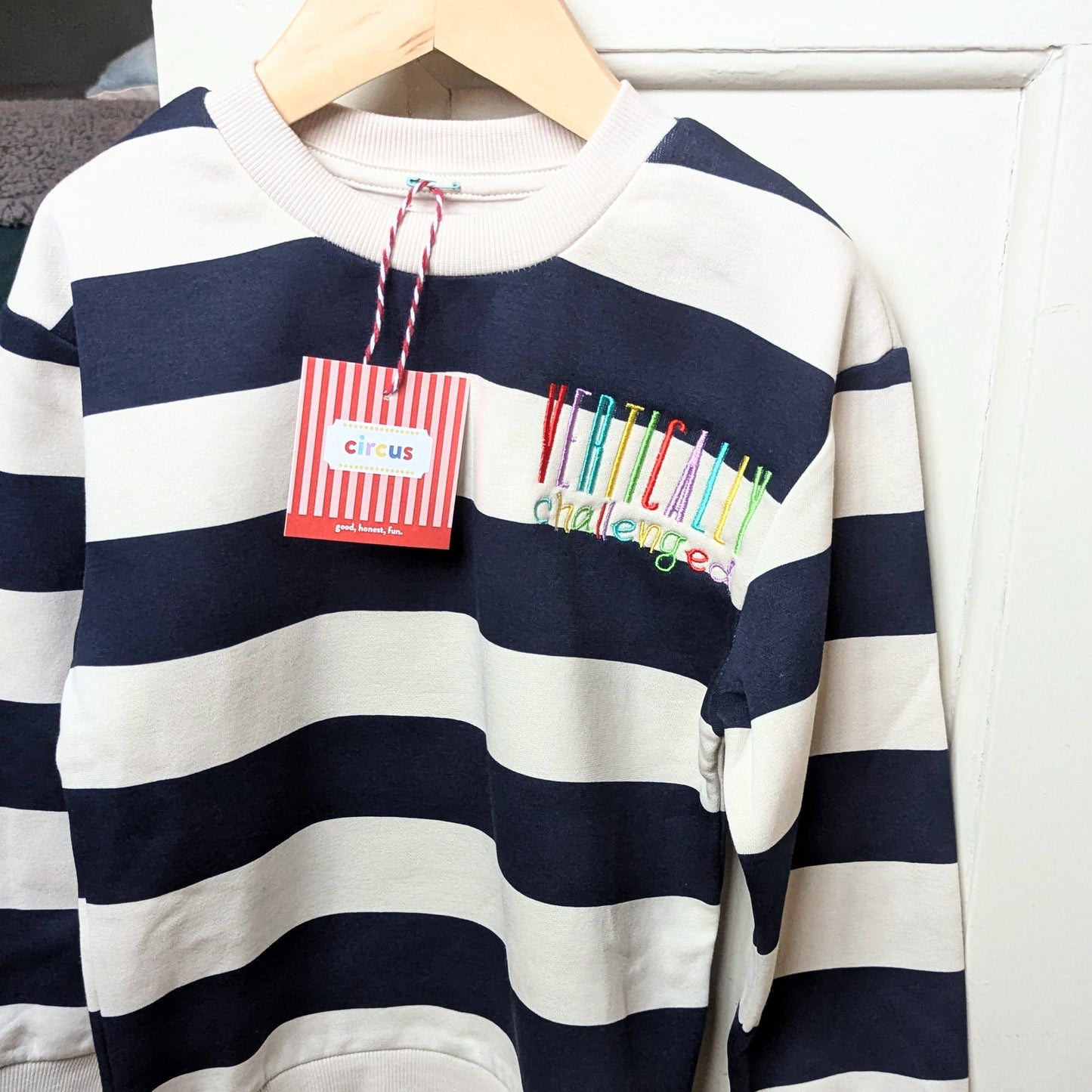 striped sweater, vertically challenged