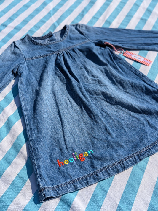 hooligan long sleeve denim dress, 2-3 years