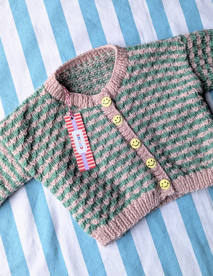 pink and green cardigan, 3-6 months